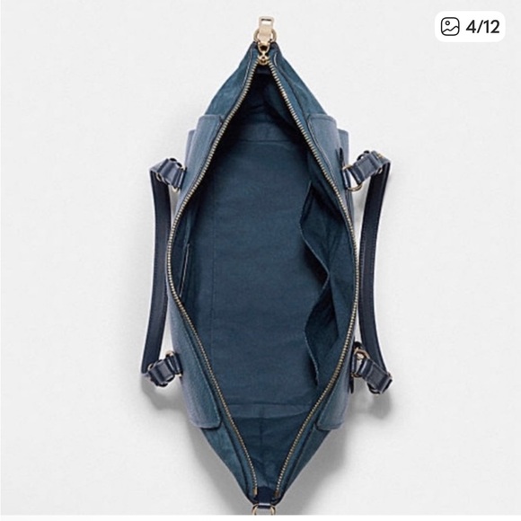 Coach Kleo Carryall Denim Leather Suede Navy Blue Authentic Satchel Handbag - Picture 3 of 13